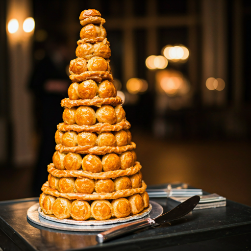 Traditional French croquembouche tower